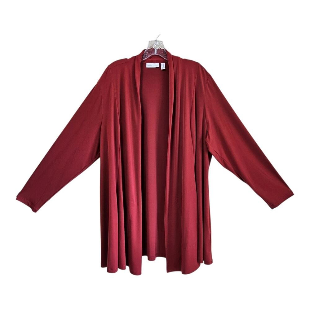 SUSAN GRAVER Women's 2X Cardigan Jacket Liquid Knit Open Rust Brown Long Sleeve